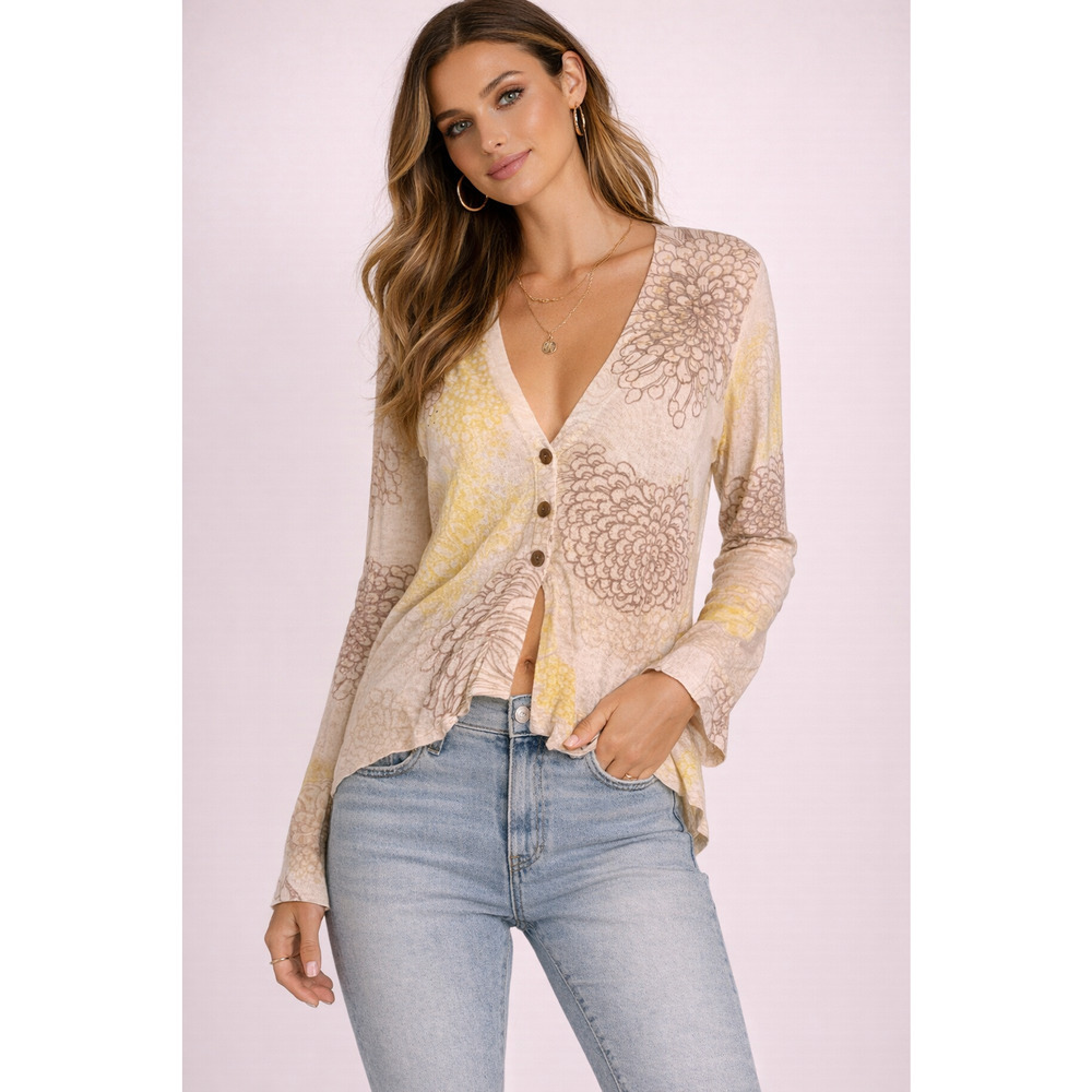 Anthro Sparrow Hortensia Floral Cardigan Small Linen Blend Boho Lightweight